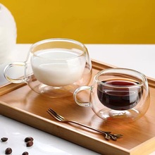 高硼硅玻璃家用双层玻璃杯隔热防烫透明玻璃带把手杯简约玻璃水杯