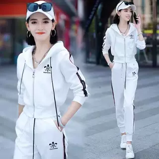 跨境爆款现货运动套装女春秋时尚韩版连帽卫衣跑步服休闲两件套潮