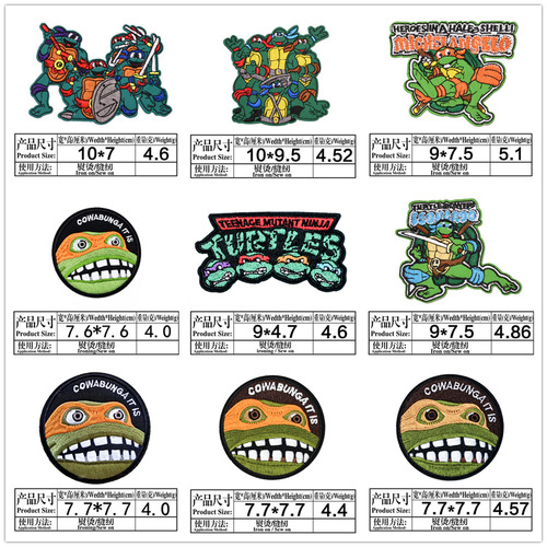 Junle Classic Anime Teenage Mutant Ninja Turtles Embroidered Cloth Stickers Cartoon Adhesive Back Embroidered Stickers Children's Clothing Accessories Patch Stickers
