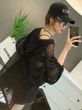 300斤大码长袖连帽防晒衣女春夏韩版空调衫外套外塔防晒罩衫2