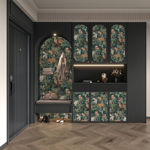 French retro small rabbit self-adhesive wallpaper, high-quality and durable bedroom wallpaper, warm and cozy wallpaper
