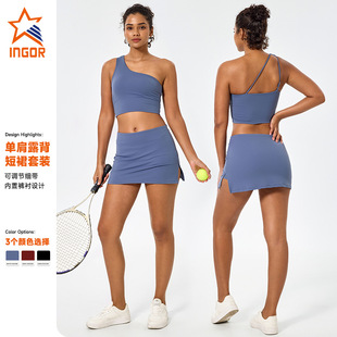 Foreign Trade Cross-border Yoga Vest Irregular One-shoulder Beautiful Back Naked Sense with Chest Pad Sports Fitness Top Tennis Skirt