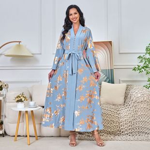 MT174 Foreign Trade Middle East Women's Muslim Women's Long Dress European and American Fashion New Bronzing Evening Dress dress ins