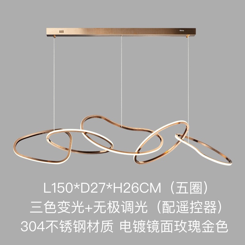 Candelabro de restaurante, barra de bar creativa de lujo ligero, sala de estar personalizada, estilo nórdico minimalista, círculo de acero inoxidable, arte, lámpara de forma especial