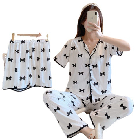 Hogar al aire libre desgaste de dibujos animados de verano Cerezo oso pijama Red de tres piezas lindo chica corazón ins traje ins