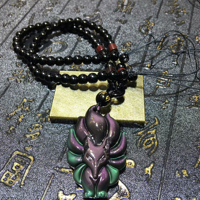 Natural obsidian pendant Rainbow Nine Spirit Fox Jin Yao Little Foxes Necklace Ice color