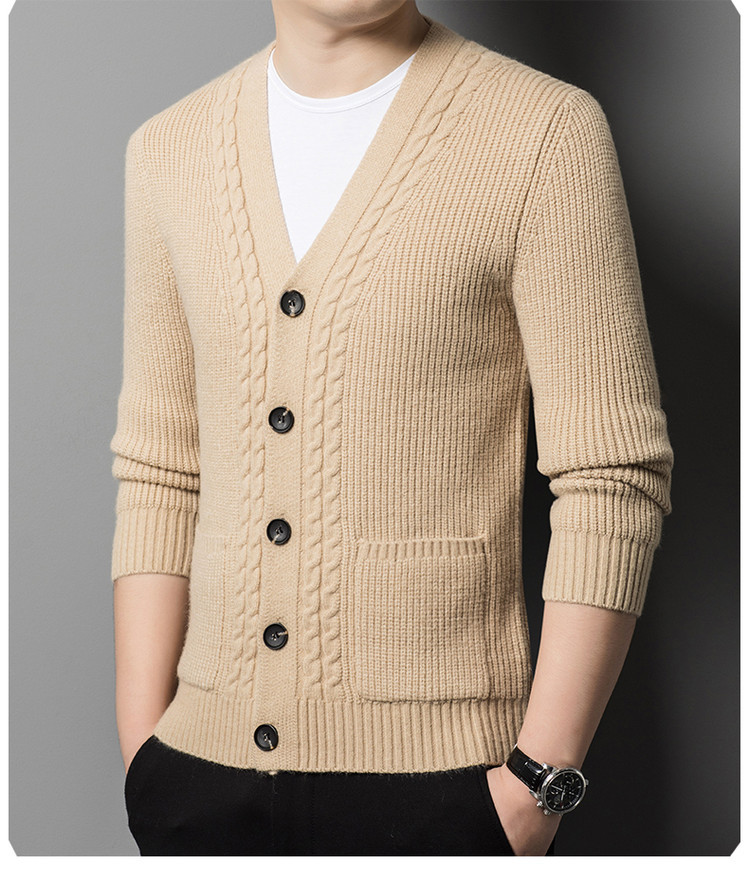 Otoño hombre suéter coreano chaqueta tendencia de cuello V hombre jersey cardigán de punto de color sólido casual jersey de punto