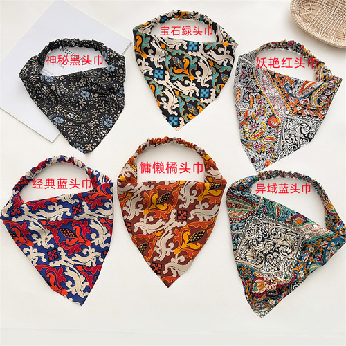 New summer retro turban triangle scarf for women sun protection elastic band scarf headband versatile scarf decorative small square scarf