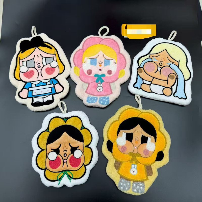 Crying Baby Coral Fleece Hand Towel, Hangable, Soft, Absorbent, Non-Shedding, Lazy Cartoon Anime Living Room Kitchen Towel