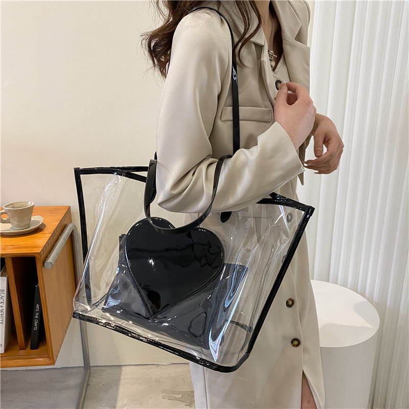 2024 New College Student Classroom Summer Transparent Jelly Single Shoulder Handbag Large Capacity Mother and Child Bag_voghion.com