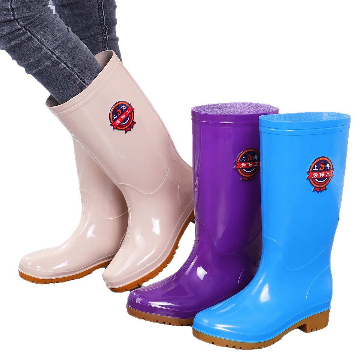 Zapatos de agua de cilindro alto de cocina de mujer con zapatos de lluvia de algodón de lana, zapatos de goma de mujer, zapatos de tendón de torón de cilindro corto antideslizante image 5