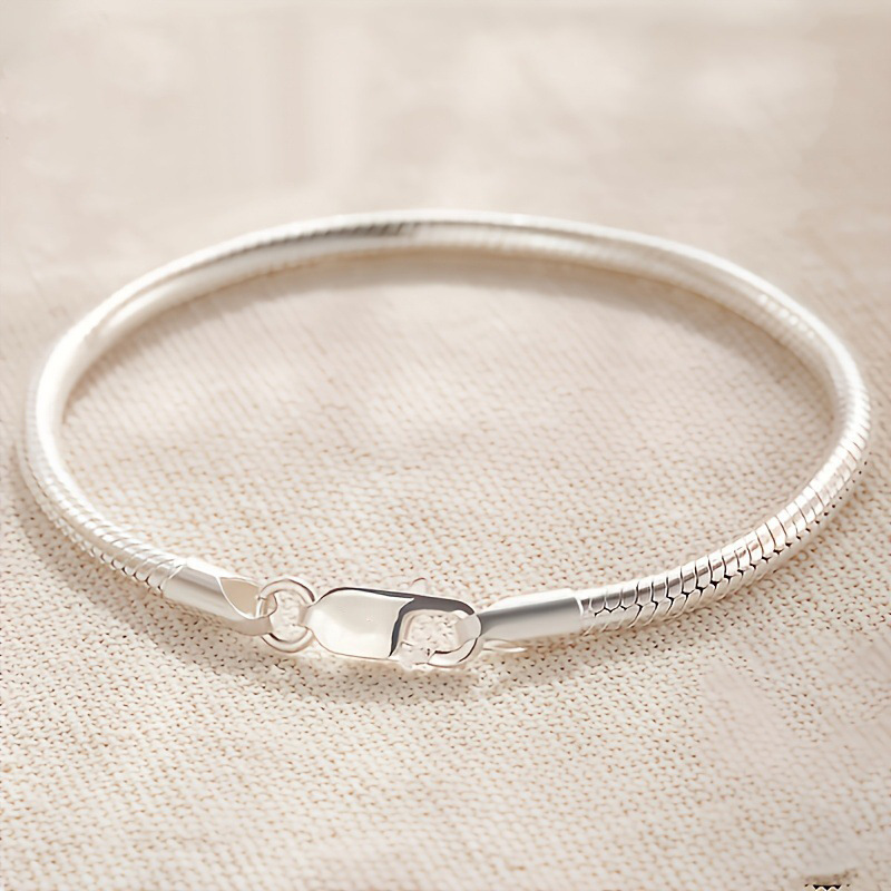 Temu S925 Silver Plated Cross-Border E-Commerce Popular Personality Snake Bone Bracelet for Girls and Couples, Light Luxury, Niche and Exquisite