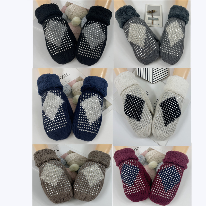 Demi-season knitted keep warm fleece gloves