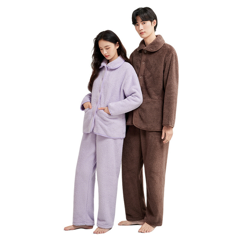 秋冬季珊瑚绒睡衣女高领翻领家居套装加厚保暖女士加绒秋冬睡衣|undefined
