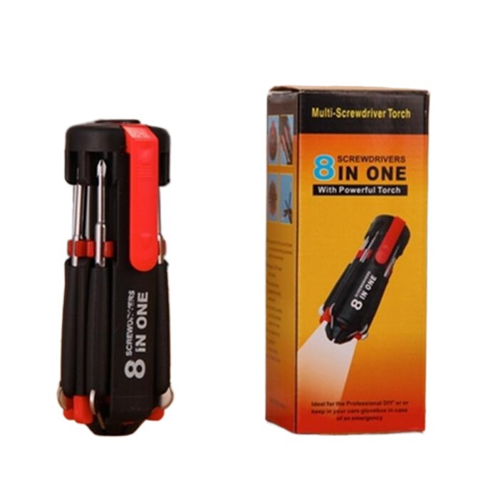 Coche suministra destornillador ocho en uno con linterna LED coche Multi-propósito destornillador multifuncional herramientas al aire libre