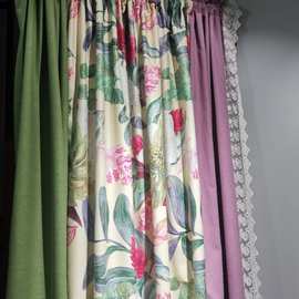 复古美式田园风乡村棉麻数码印花半遮光卧室客厅成品布艺窗帘面料