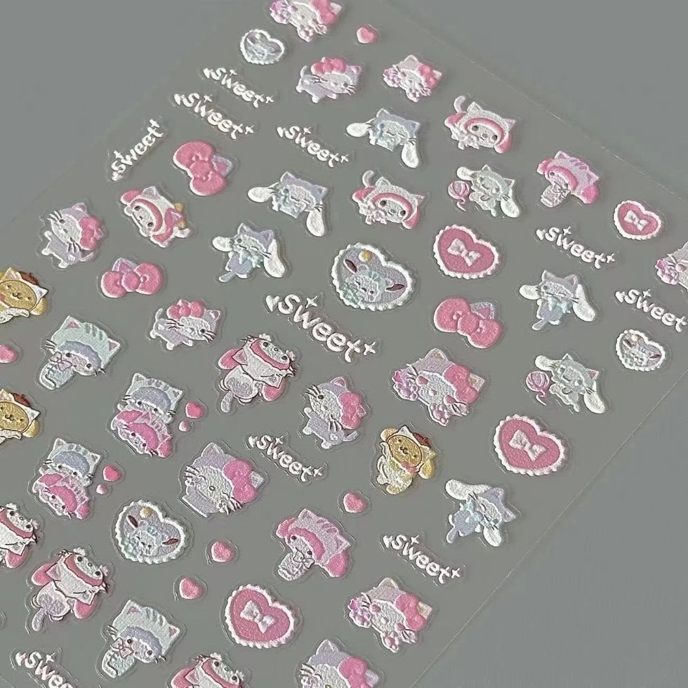Cute Sanrio Popular Embossed Stereo Nail Art Stickers Cartoon Cute Stereo DIY Embossed Stickers Student Pen Holder Stickers