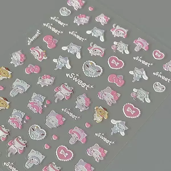 Cute Sanrio Popular Embossed Stereo Nail Art Stickers Cartoon Cute Stereo DIY Embossed Stickers Student Pen Holder Stickers