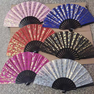 Factory direct supply flat butterfly fan black rod folding cloth fan wholesale two yuan three yuan