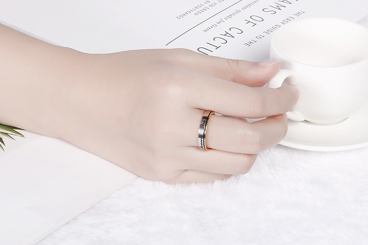 Foreign Trade Titanium Steel 18k Real Gold Fashion English Eternal Love Zircon Couple Ring display picture 10