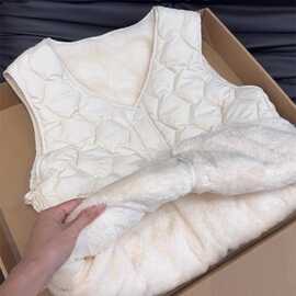 仅用于产品展示勿拍-羽绒马甲背心女秋冬V领加绒加厚羊羔绒马夹羽