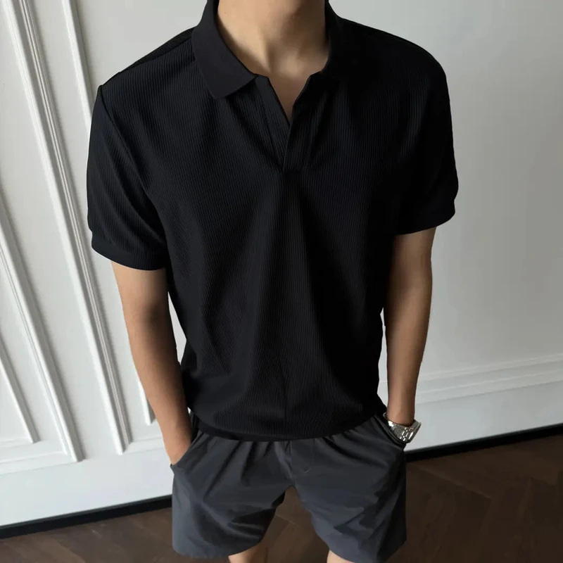 American-Style Seagull Collar Polo Shirt with Lapel Short Sleeves for Men 2026 New Style Work Clothing Business Casual Half-Sleeved Polo Shirt