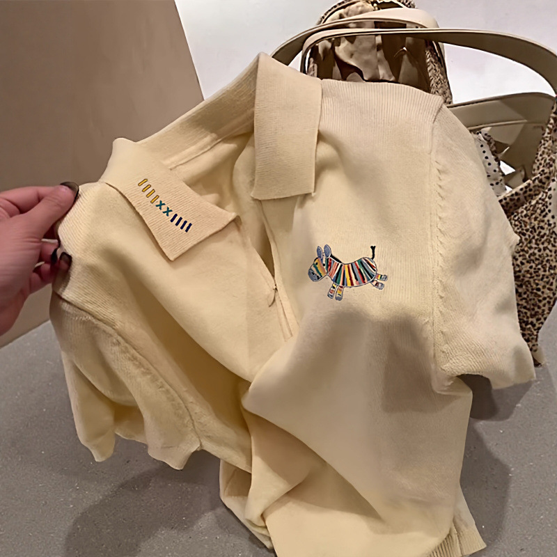 Cream-Colored Ice Silk Short-Sleeve T-Shirt for Women, 2026 Spring/Summer European Style, Age-Reducing, Unique and Exquisite Sweater, Versatile Top