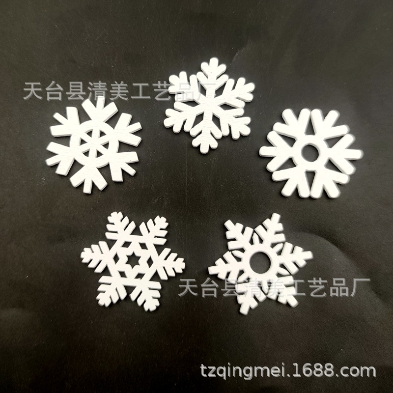 35mm5 copo de nieve blanco piezas de madera mezcladas regalos de Navidad madera hueca decoración de año nuevo 100 pc/bolsa