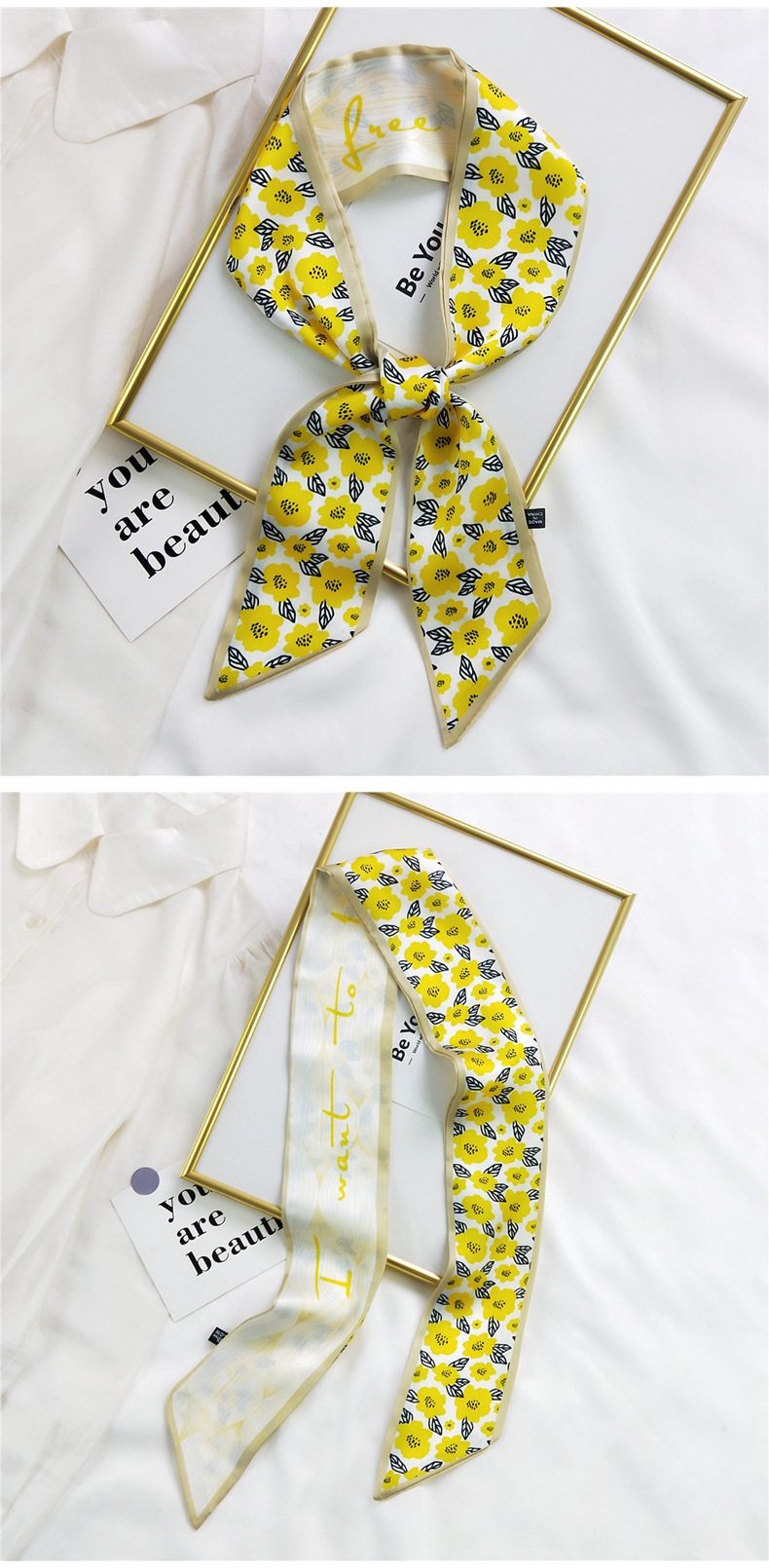 20g Weight Silk Scarf Classification Travel Occasion Unisex Gender Sweet Style Khaki, Multicolor, Dark Blue, White, Red, Green, Blue, Yellow, Black Color Fashion Silk Scarf Hair Tie 36