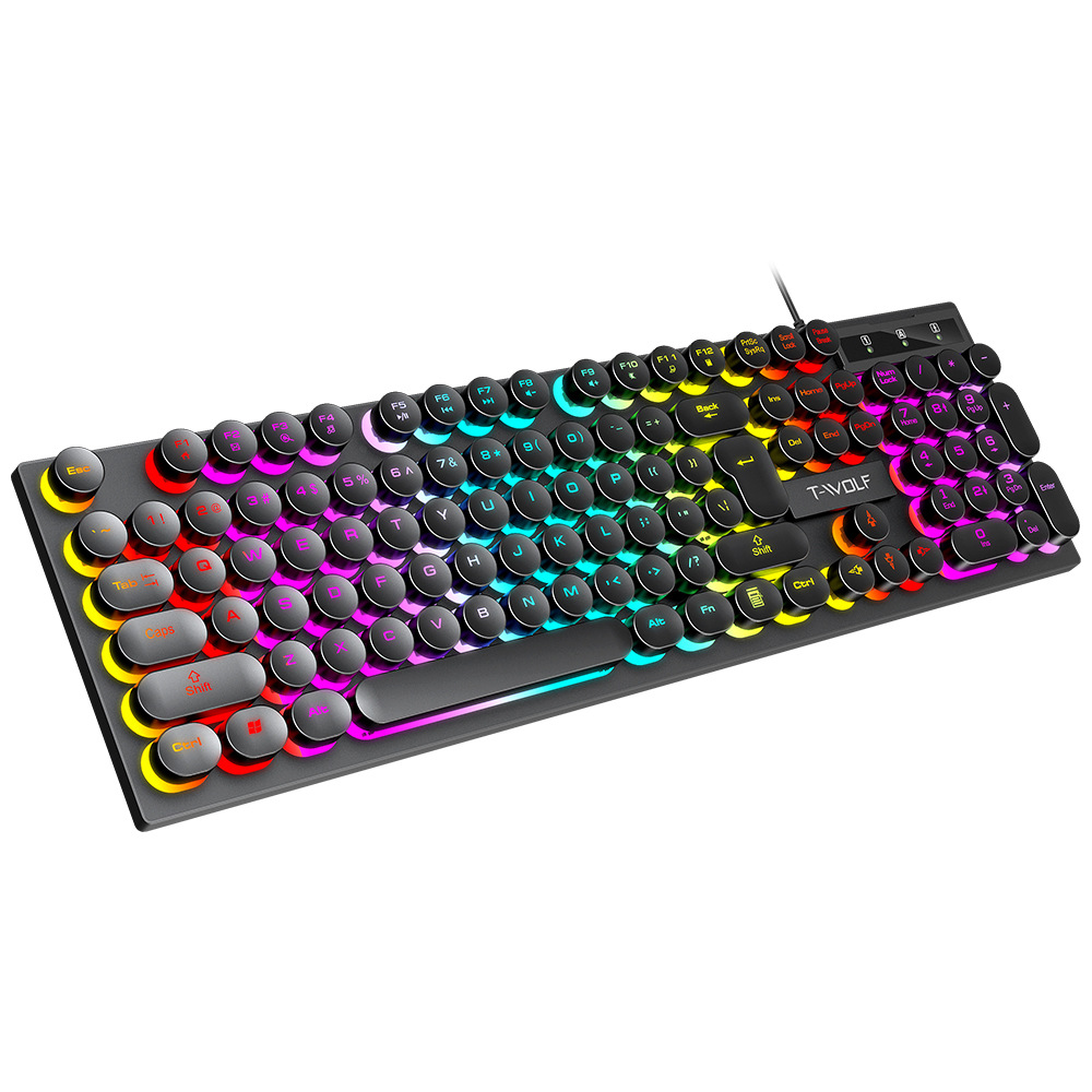 T-WOLFT80 wired punk keyboard, glowing USB computer keyboard set_voghion.com