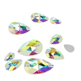 Dongzhou Hand-Sewn Stone Cross-Border Popular Manufacturer Wholesale Water Drop K9 Pointed Crystal Ab Color Flat Buckle Clothing Wedding Decoration