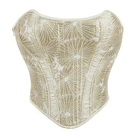 新款宫廷系提花束身衣性感外穿金色短款抹胸上衣拉链款鱼骨胸衣女