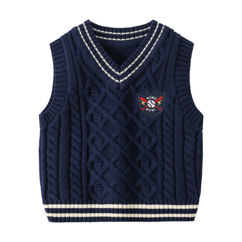 Autumn new boys' college style vest knitted vest pullover Korean style foreign style sweater British style embroidery