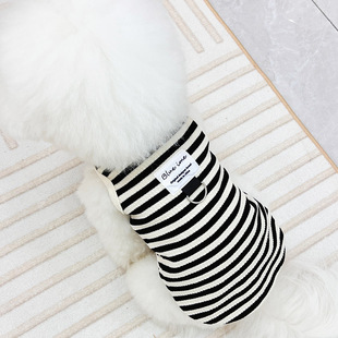 Spring and Autumn New Pet Dog Traction Clothes Teddy Bichon Small and Medium-Sized Dogs Plaid Cotton Striped Vest Rubber
