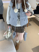 韩系叠穿无袖马甲2024冬季新款显瘦时尚蓝色气质休闲外套女装chic