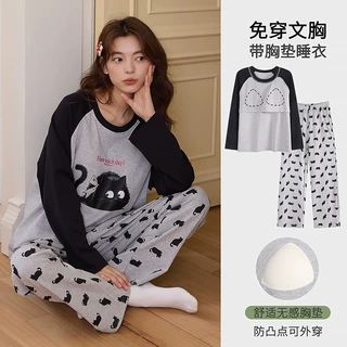 卡通睡衣女春秋款2025新款长袖长裤可爱少女生秋季薄款家居服套装