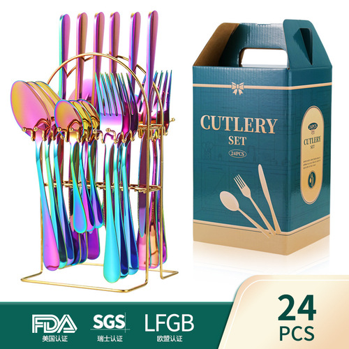 Stainless steel knife, fork and spoon hanger gift set Amazon tableware knife, fork and spoon twenty-four-piece set 1010 Western tableware