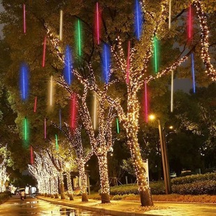 Outdoor hanging lights led meteor shower lights string solar meteor shower lights holiday lights Christmas hanging lights