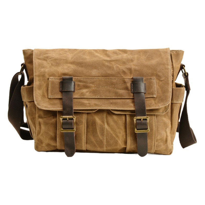 Muchuan new oil wax canvas stitching leather men's bag retro men's shoulder bag European and American fashion computer messenger bag