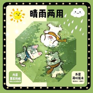 Vibrant Puppy Spring Sunny Umbrella, Essential for School, Fully Automatic Safety Anti-Rebound Folding Enlarged Vinyl Kidsren's Umbrella