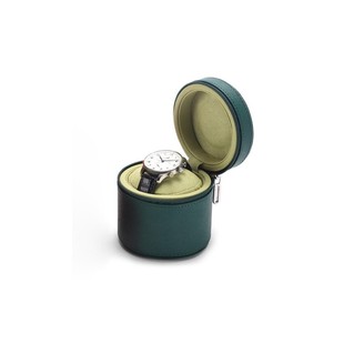 European and American real round watch box men's and women's household leather watch storage bag with zipper contrast color mini watch box