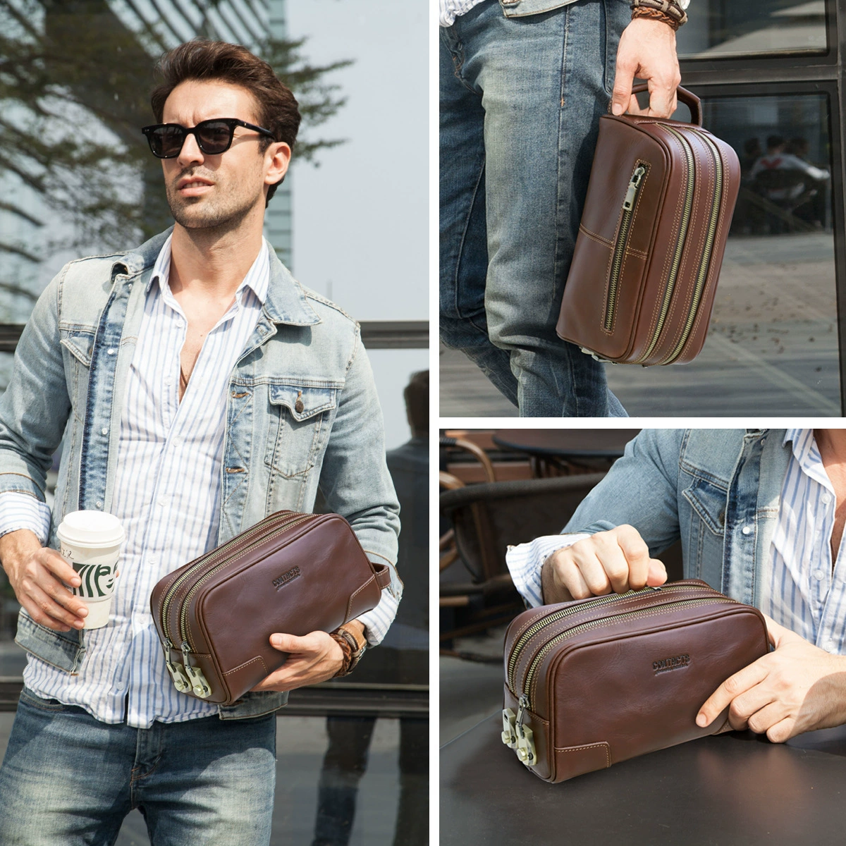 黒天使 Leather elite universal small clutch bag, handheld organizer bag, cowhide