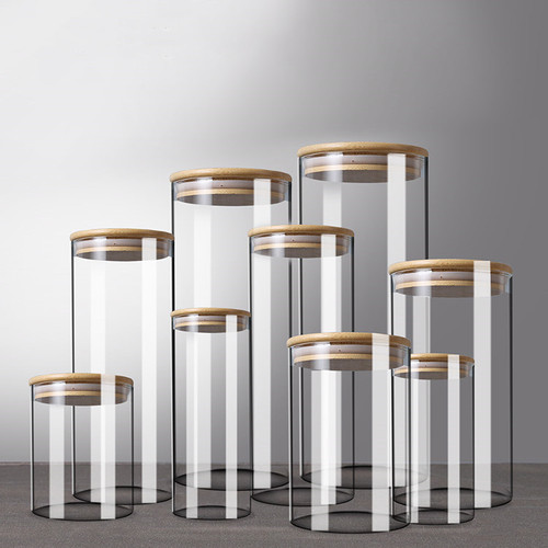 Wholesale Borosilicate Glass Sealed Containers with Bamboo Lids Tea Glass Cans in Multiple Sizes Storage Containers Candy Jars