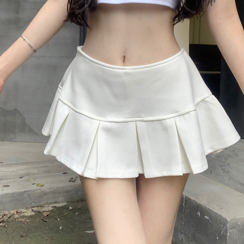 秋冬の女性用黒鹿革プリーツスカート、小柄な人向け、ハイウエスト、痩身、露出防止、ホットガールAラインショートスカート|undefined