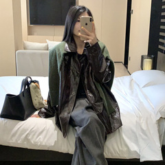 秀熙熙2025秋季新款黑标复古长袖皮外套宽松百搭休闲服女86085