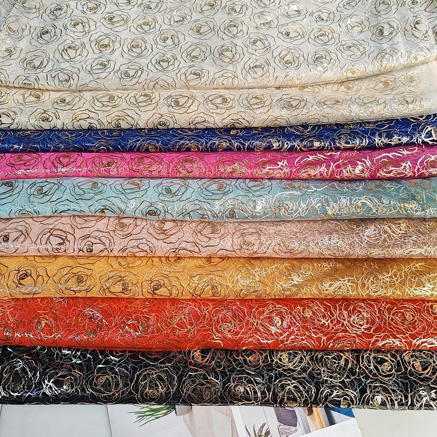 新款烫金~多色大气款锦特美网纱线条玫瑰花烫金 纱裙小礼服等面料