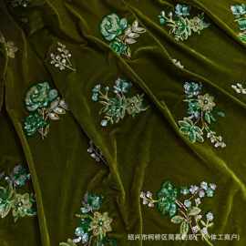 重工幻彩片绣花金丝不倒绒面料 复古国风旗袍汉服连衣裙金丝绒布