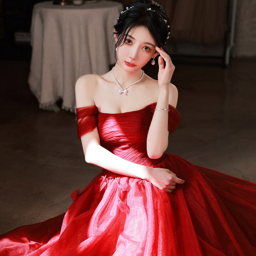 Toast Evening dress the bride red contracted temperamen engagement evening cocktail banquet party dress for Women Girls