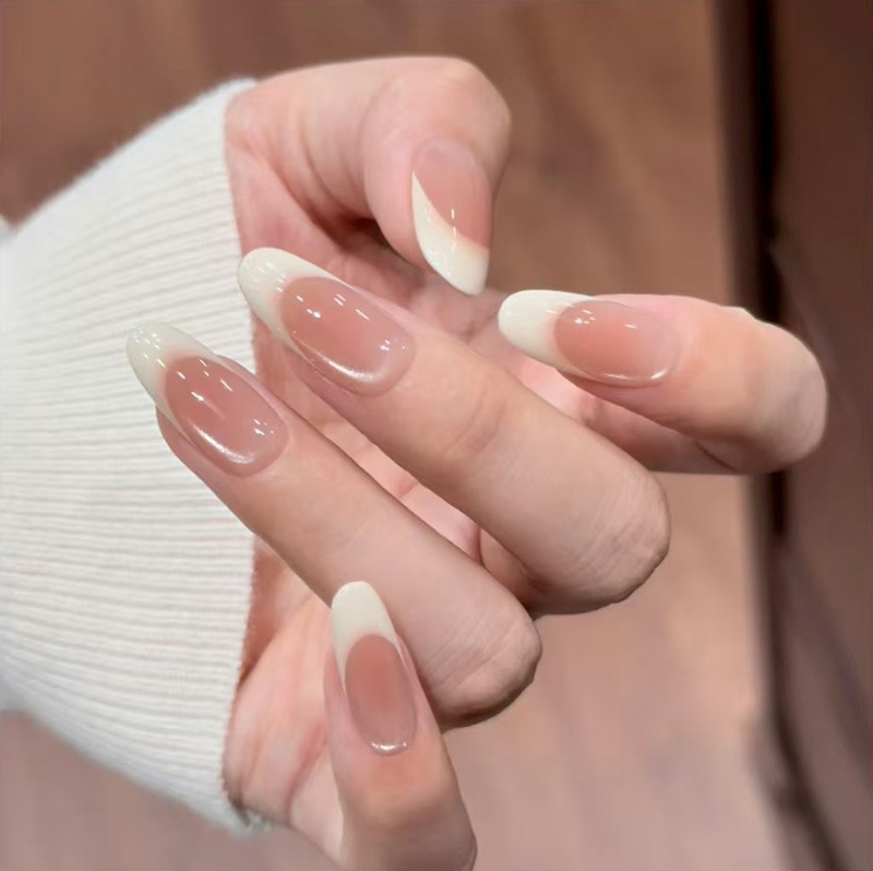 [Cheese Milk Cover] French Gradient Blush Purely Handmade Wearable Nail Cat Eye Light Luxury Whitening High-End Manicure