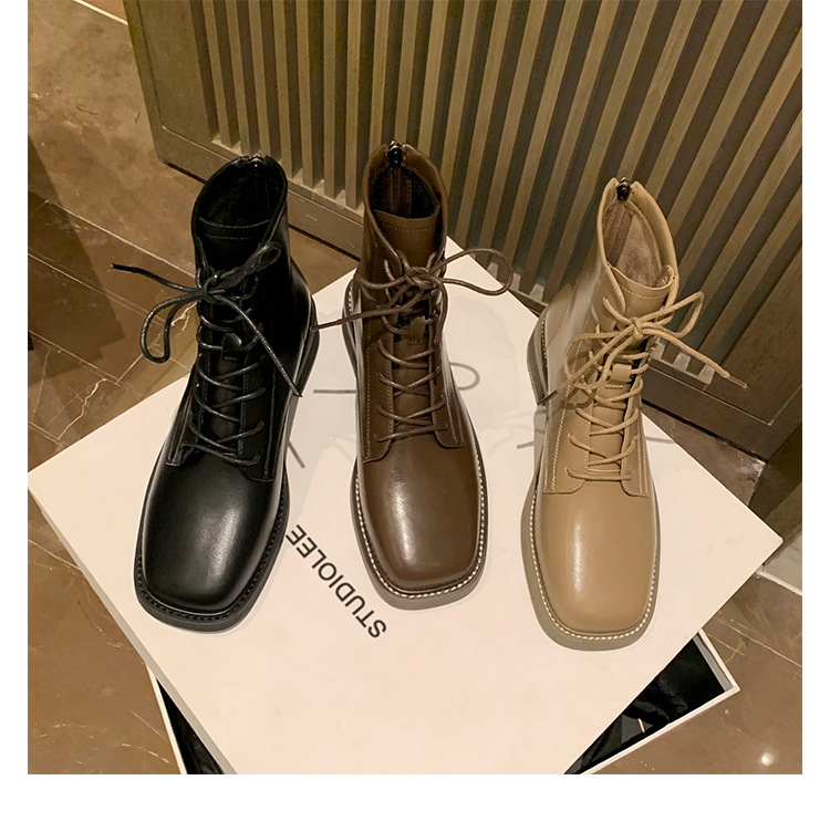 Women's Square Toe Ankle Boots With Thick Heels Martin Style_voghion.com